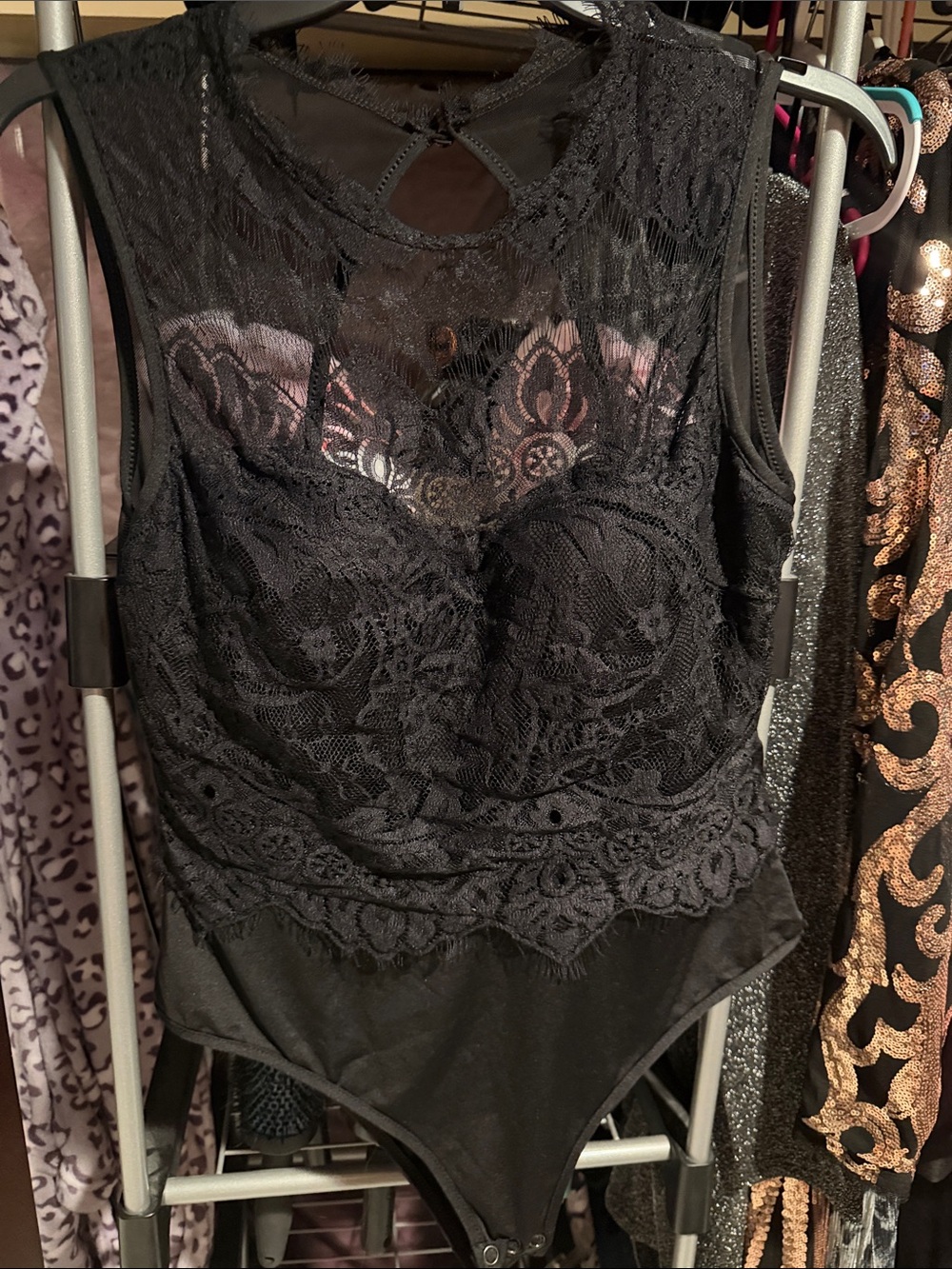 NWOT Sheer Lace Bodysuit - Black